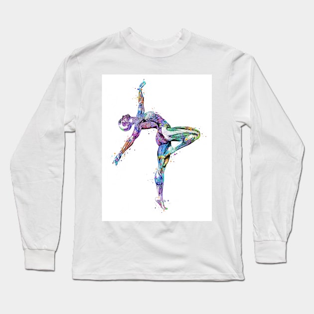 Girl Gymnastics Watercolor Anatomy Muscles Long Sleeve T-Shirt by LotusGifts